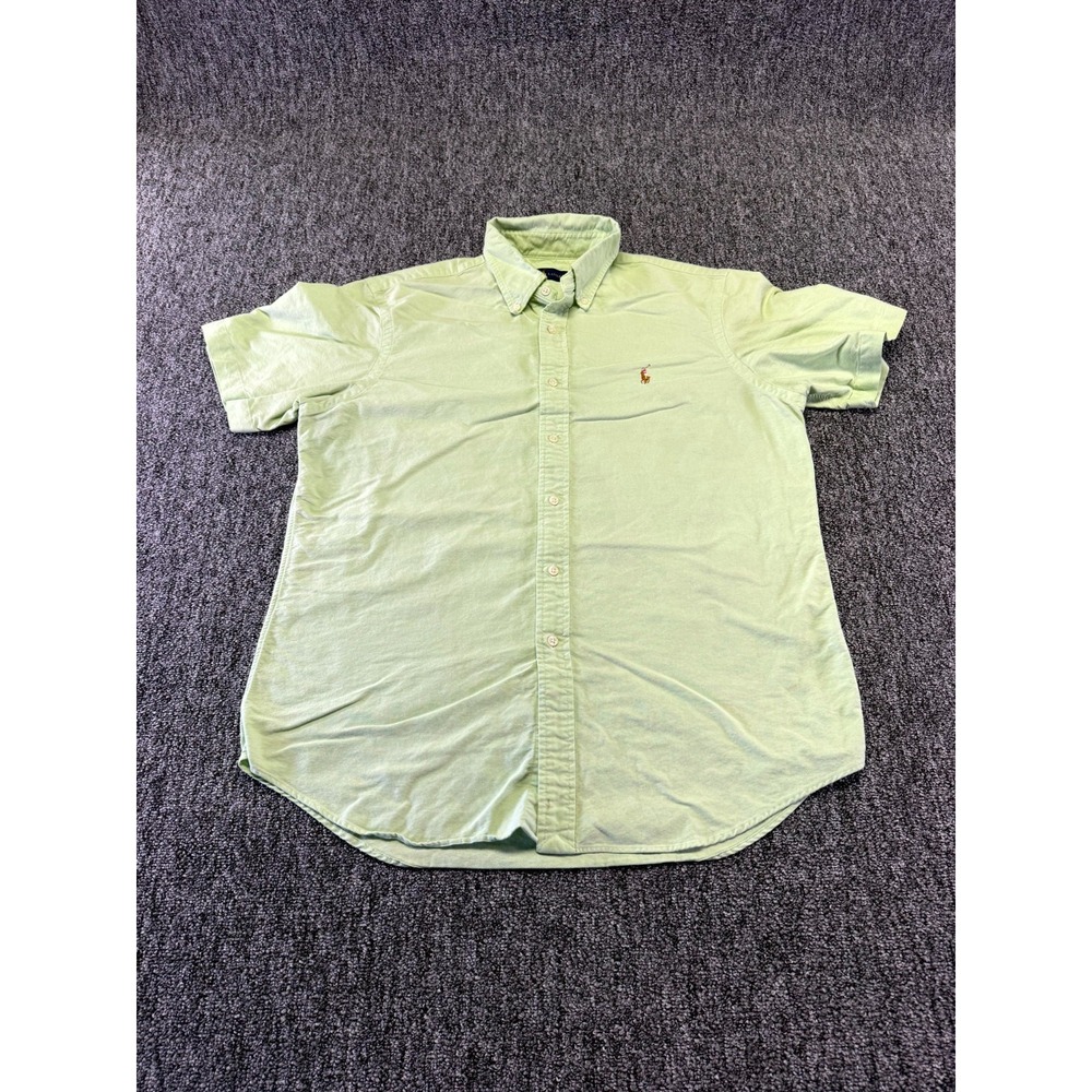 Ralph Lauren Shirt Mens Large Light Green Cotton Logo Short Sleeve Button Down